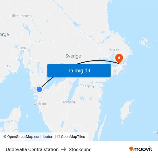 Uddevalla Centralstation to Stocksund map
