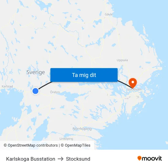 Karlskoga Busstation to Stocksund map