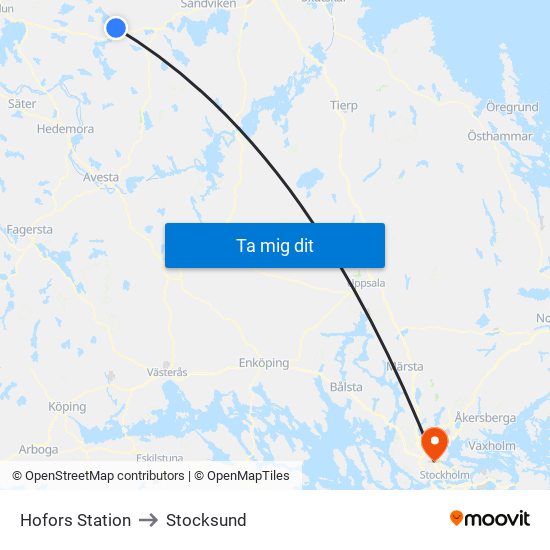 Hofors Station to Stocksund map