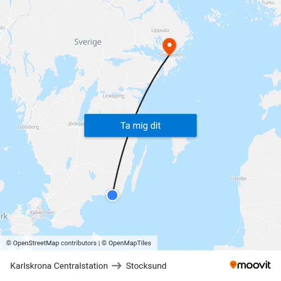 Karlskrona Centralstation to Stocksund map