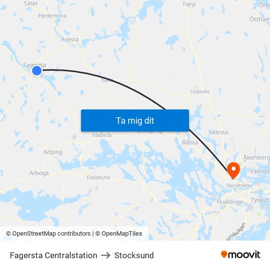 Fagersta Centralstation to Stocksund map