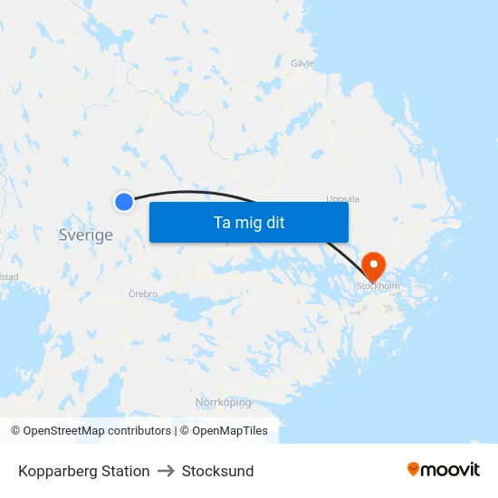 Kopparberg Station to Stocksund map