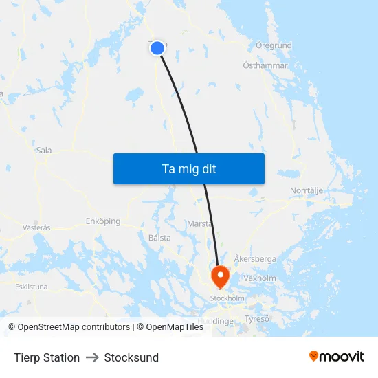 Tierp Station to Stocksund map