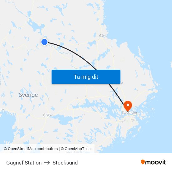 Gagnef Station to Stocksund map