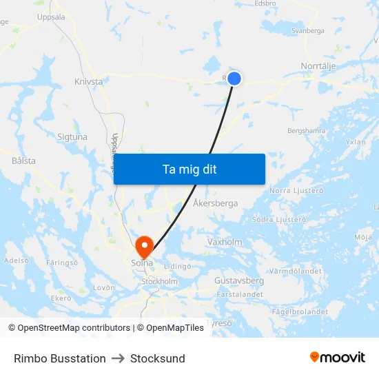 Rimbo Busstation to Stocksund map