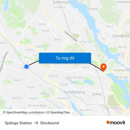 Spånga Station to Stocksund map