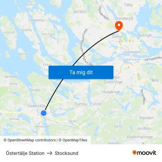 Östertälje Station to Stocksund map