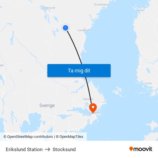 Erikslund Station to Stocksund map