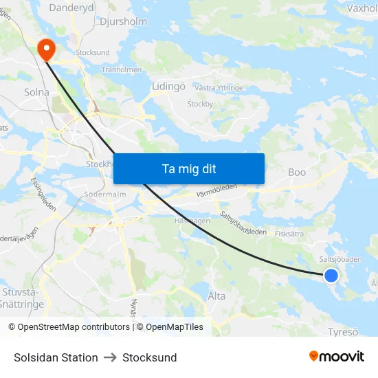 Solsidan Station to Stocksund map