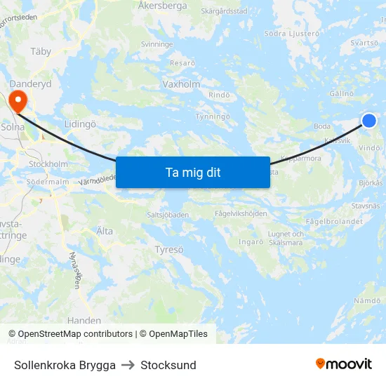 Sollenkroka Brygga to Stocksund map