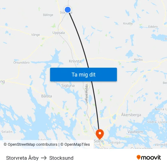 Storvreta Årby to Stocksund map