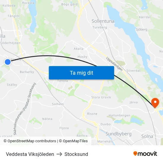 Veddesta Viksjöleden to Stocksund map