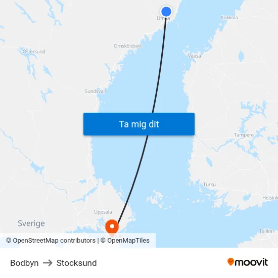 Bodbyn to Stocksund map