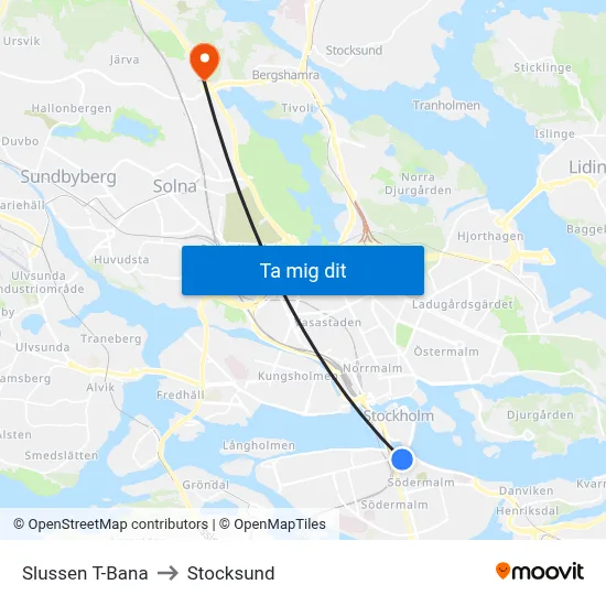 Slussen T-Bana to Stocksund map