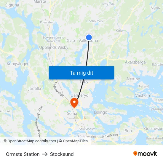 Ormsta Station to Stocksund map
