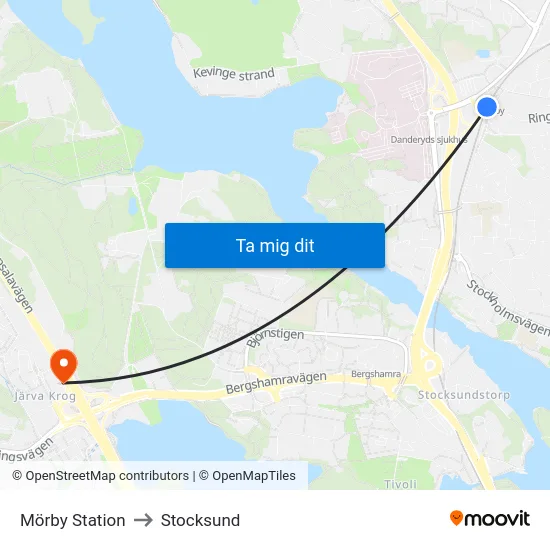 Mörby Station to Stocksund map