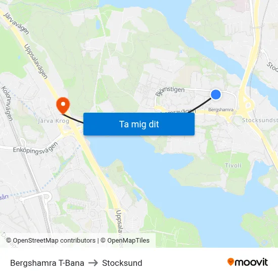 Bergshamra T-Bana to Stocksund map