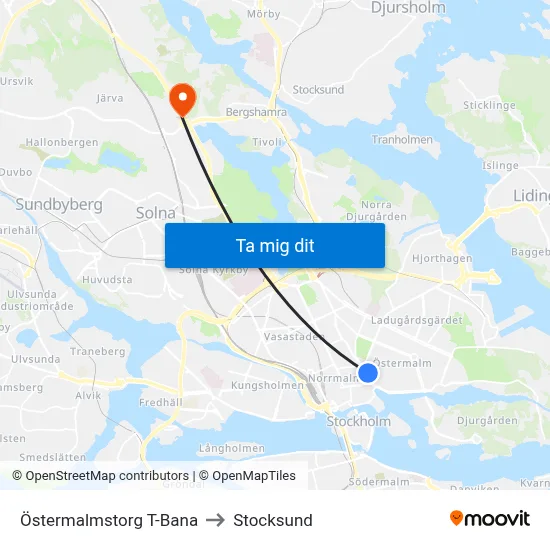 Östermalmstorg T-Bana to Stocksund map