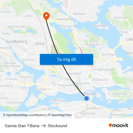 Gamla Stan T-Bana to Stocksund map