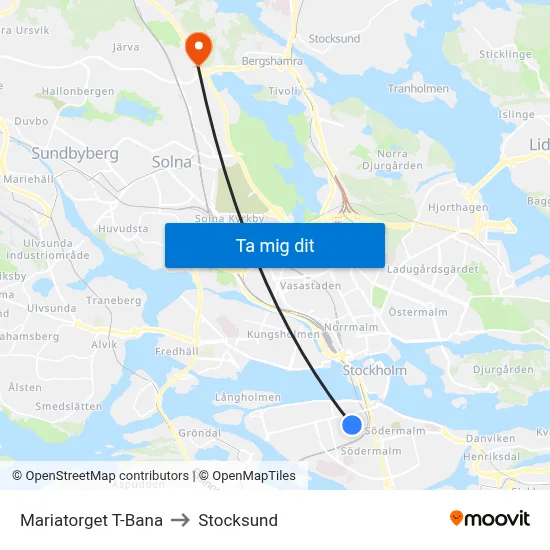 Mariatorget T-Bana to Stocksund map