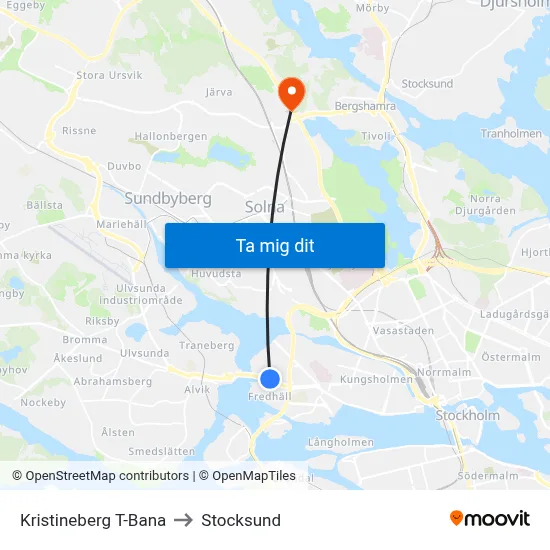 Kristineberg T-Bana to Stocksund map