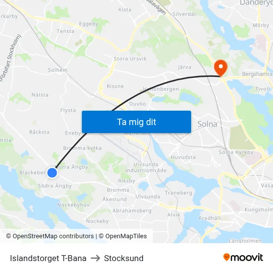 Islandstorget T-Bana to Stocksund map