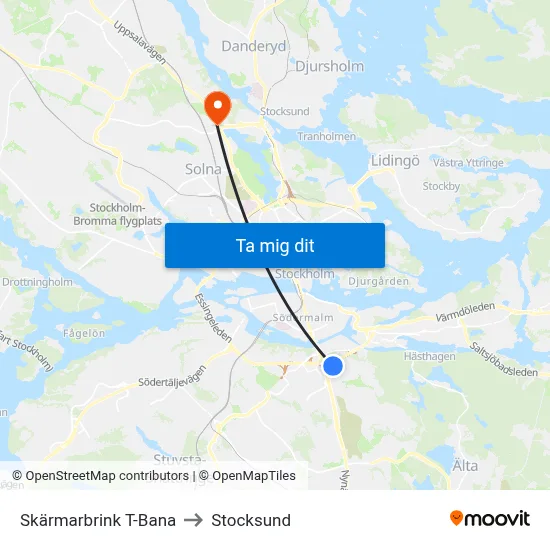 Skärmarbrink T-Bana to Stocksund map