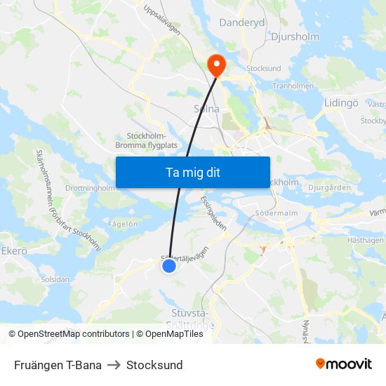 Fruängen T-Bana to Stocksund map