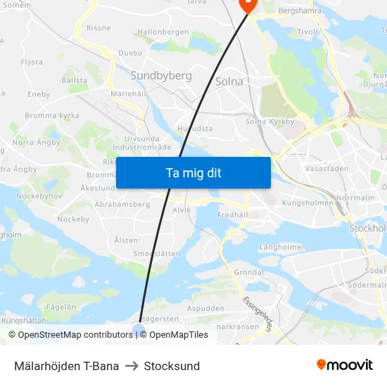 Mälarhöjden T-Bana to Stocksund map