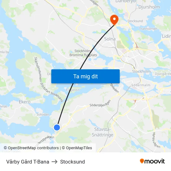 Vårby Gård T-Bana to Stocksund map