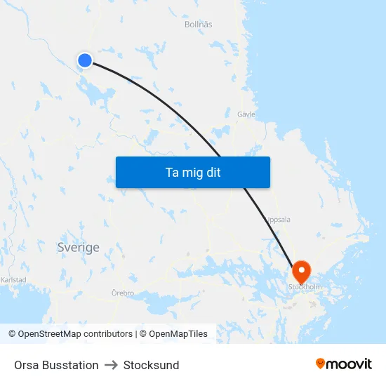 Orsa Busstation to Stocksund map