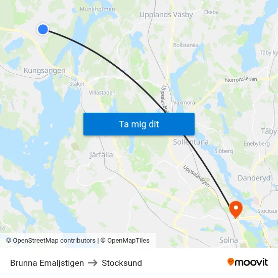 Brunna Emaljstigen to Stocksund map