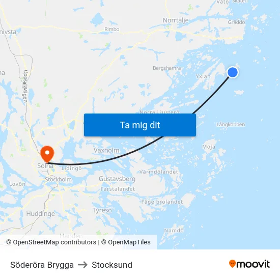 Söderöra Brygga to Stocksund map