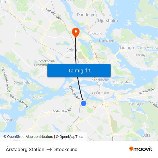 Årstaberg Station to Stocksund map