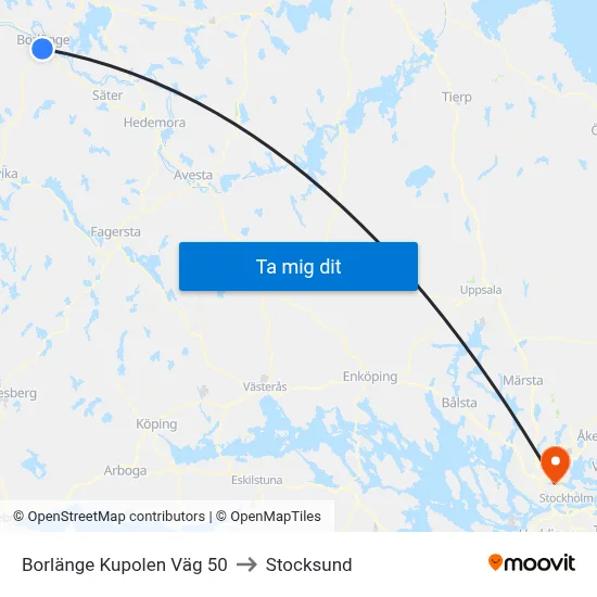 Borlänge Kupolen Väg 50 to Stocksund map