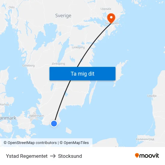 Ystad Regementet to Stocksund map
