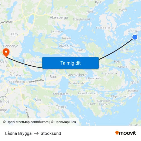 Lådna Brygga to Stocksund map