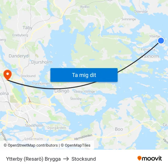 Ytterby (Resarö) Brygga to Stocksund map