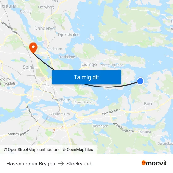 Hasseludden Brygga to Stocksund map