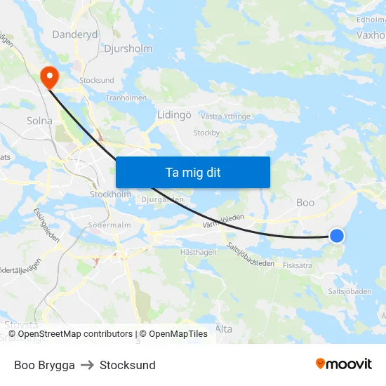 Boo Brygga to Stocksund map