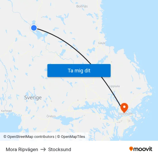 Mora Ripvägen to Stocksund map