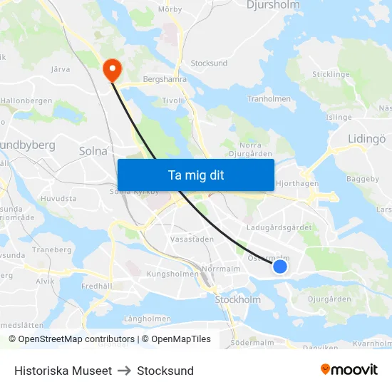 Historiska Museet to Stocksund map