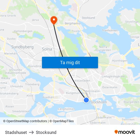 Stadshuset to Stocksund map