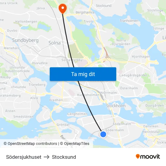 Södersjukhuset to Stocksund map