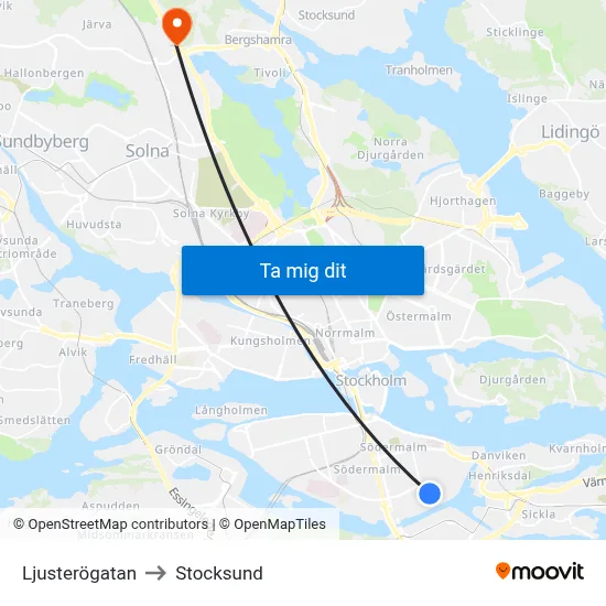 Ljusterögatan to Stocksund map