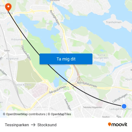 Tessinparken to Stocksund map