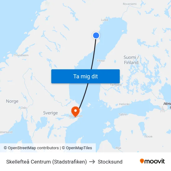 Skellefteå Centrum (Stadstrafiken) to Stocksund map