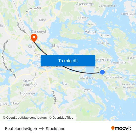 Beatelundsvägen to Stocksund map