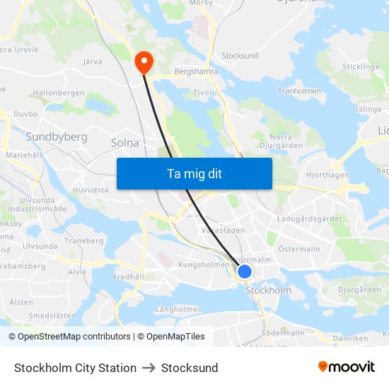 Stockholm City Station to Stocksund map