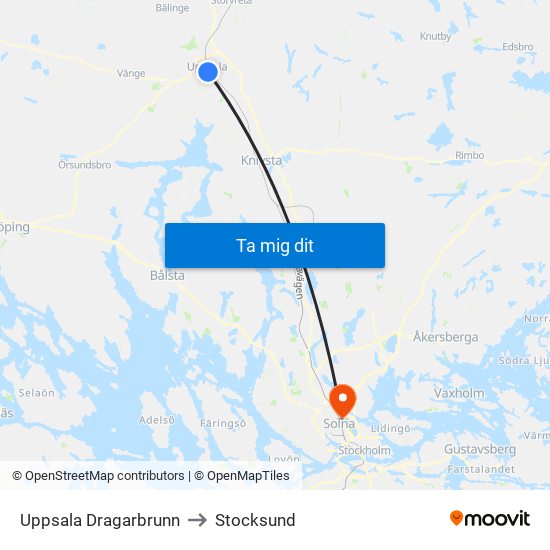 Uppsala Dragarbrunn to Stocksund map